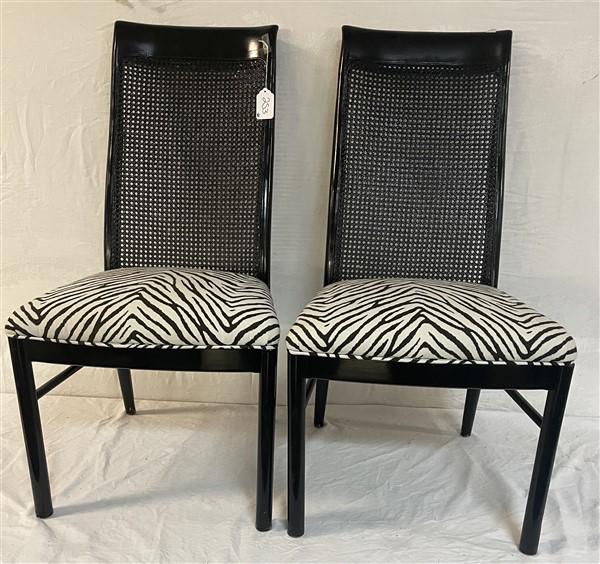 Pr. of Cane Back, Zebra Seat Side Chairs: Pr. of Cane Back, Zebra Seat Side Chairs