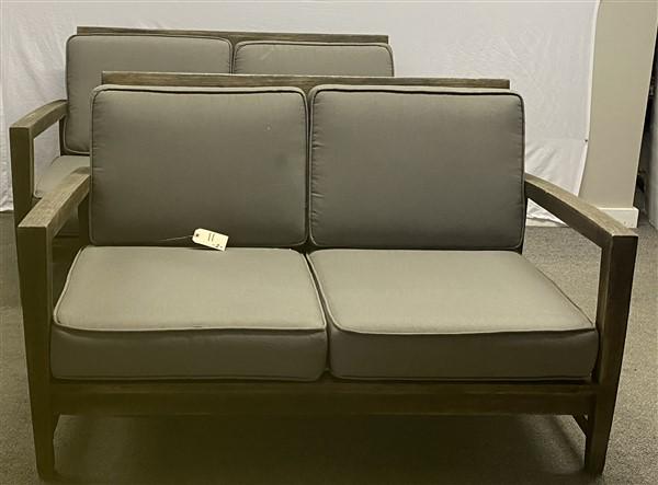 Pr. of 55" Four Cushion Teak Loveseats: Pr. of 55" Four Cushion Teak Loveseats