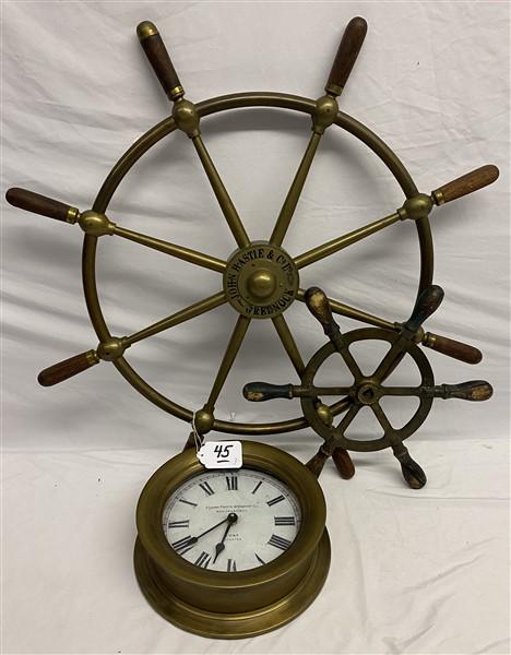 2 Nautical Wheels and Panama Pacific Quartz Clock Largest- 29" diameter (1 of 5)