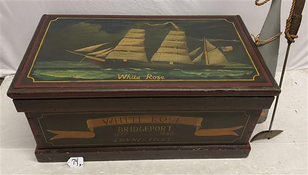Antique Paint Decorated Sea Chest, Harpoon, and Paddle    Chest- 38" x 21" x 17"h (1 of 6)