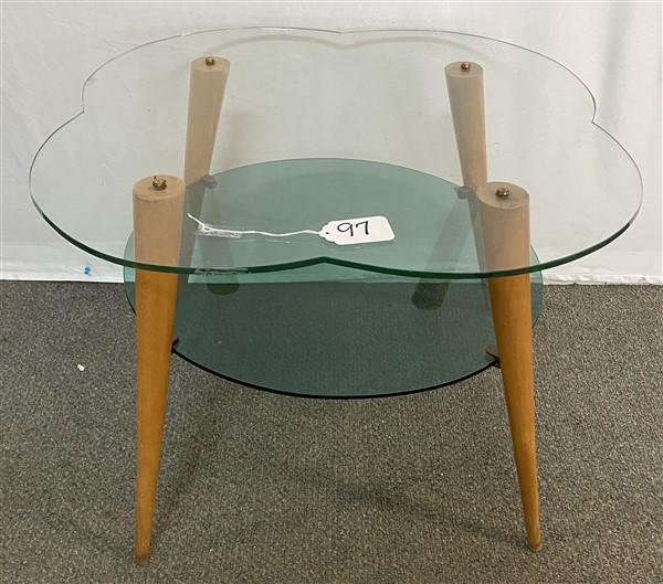 Mid-Cent. Italian "cloud" top table 1950's/60's "cloud" table- brass, glass and fruit wood- 29" (1 of 4)