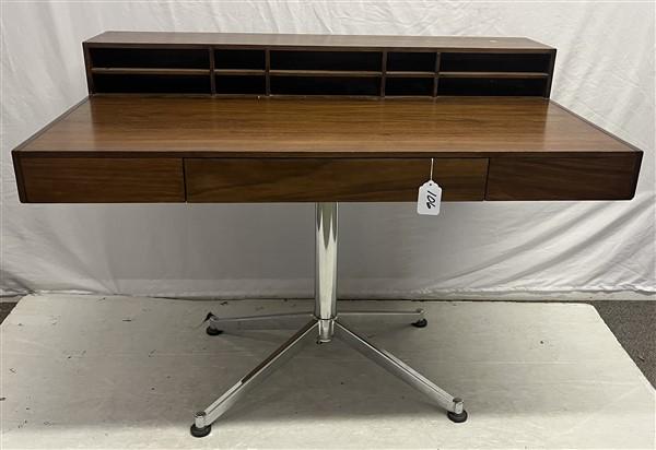 Mid-Cent. Walnut Desk on Chrome Pedestal Base 46"w x 28"d (1 of 3)