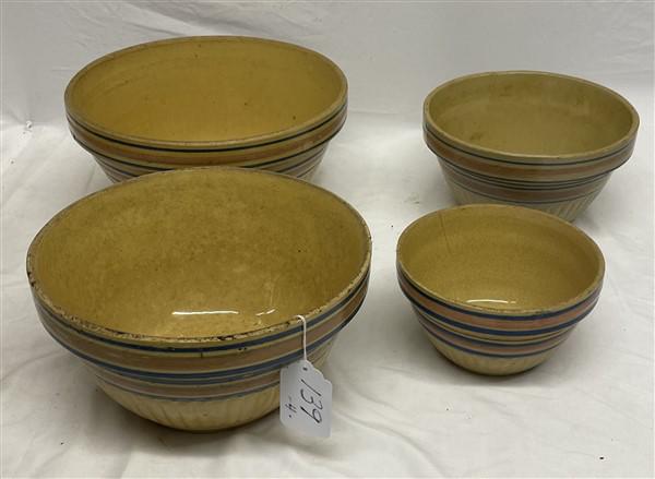 4 Yellowware Nesting Bowls Smallest has line, medium has chips and line (1 of 8)