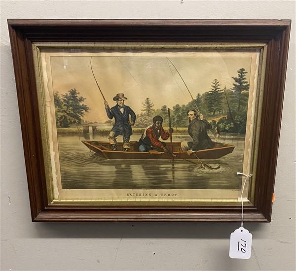 Framed Currier & Ives"Catching A Trout" 15" x 19" (1 of 5)