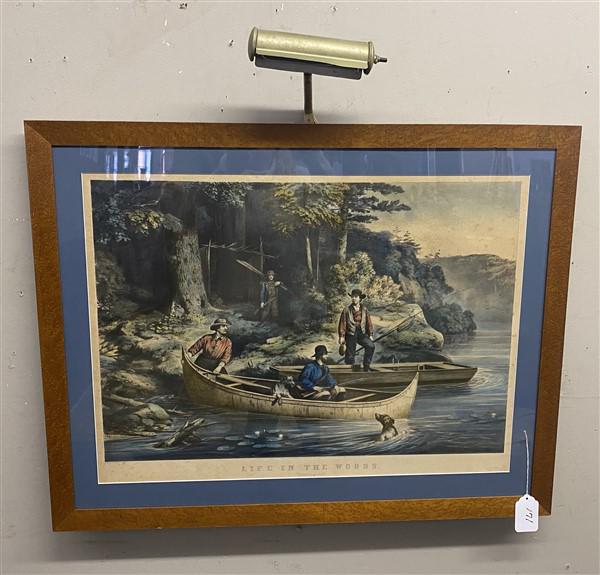 Large Framed Currier & Ives in Birdseye Maple Frame- "Life in The Woods" 27" x 34" (1 of 5)