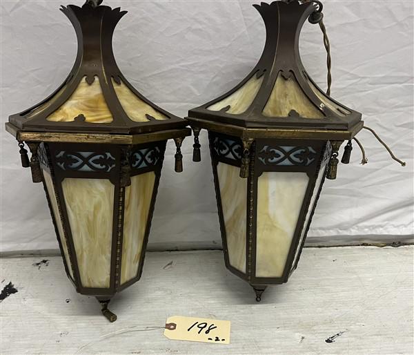 Pr. of 16" Slag Panel Pendant Fixtures ca. 1940's (1 of 3)
