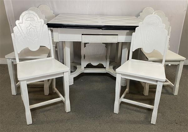 1930's Enamel Top Country Table and Six Chairs Top- 42" x 30" x 31"h: 1930's Enamel Top Country Table and Six Chairs Top- 42" x 30" x 31"h