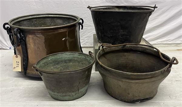4 Antique Copper Pots Largest- 16" diameter x 13"h (1 of 3)