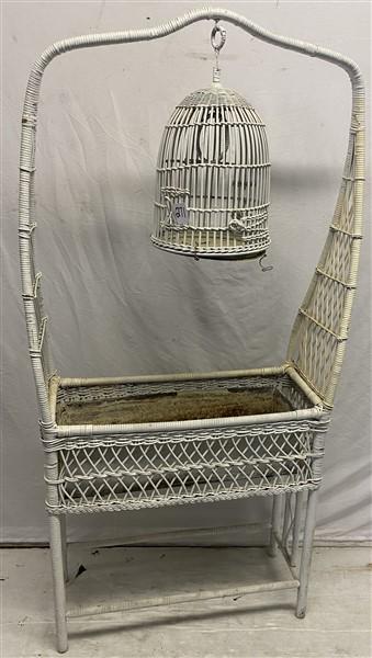 Vintage Wicker Planter with Birdcage 29"w x 11"d x 64"h (1 of 9)
