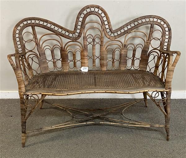 Beautiful 54" Antique Wicker & Cane Seat Settee (1 of 5)