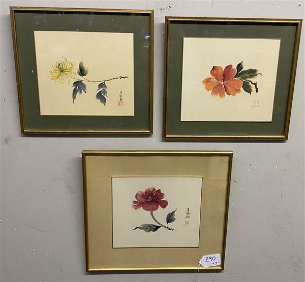 3 Framed Oriental Watercolors One- 16" x 17.25"    Two- 15" x 14"h (1 of 9)