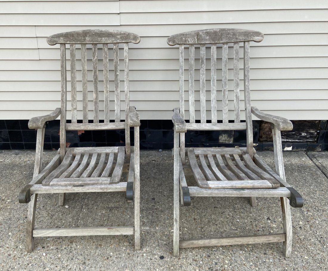 2 Teak Deck Chairs: 2 Teak Deck Chairs