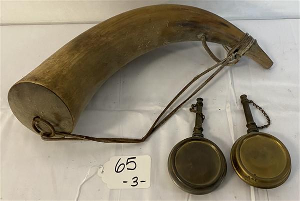 Three powder horns two brass 5 1/2 inch (1 of 5)