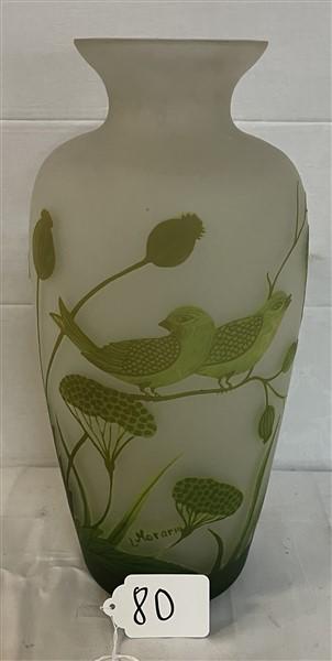 15" satin glass & decorated vase signed Morariu (1 of 5)