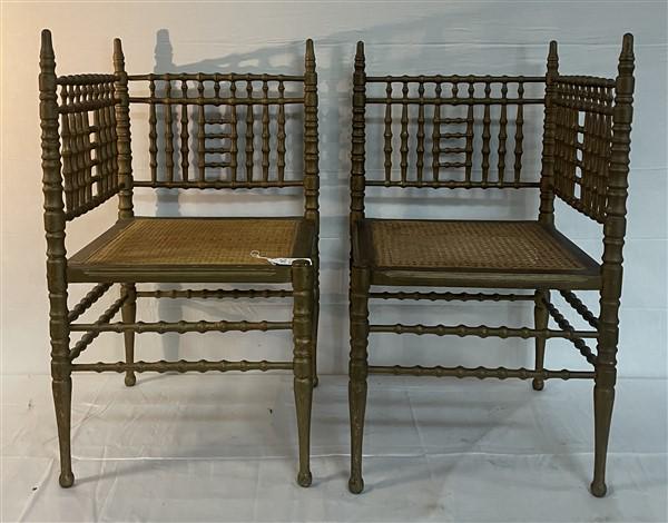 2 Heywood Wakefield Stick & ball gilt corner chair 17" x 17" x 30"h, seat 15"h (1 of 9)