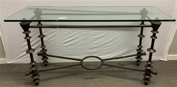 Giacometti style Iron & Glass console table 66" x 22" x 35.5"h (1 of 4)