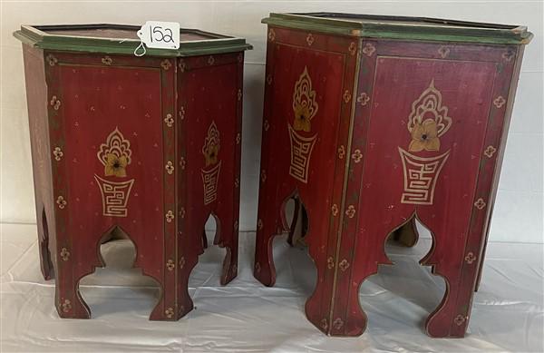 2 Hexagonal Hand Painted Oriental Tables 19" x 22"h    22.5" x 24"h (1 of 6)