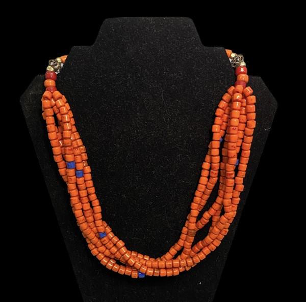 Red Italian Coral, Lapis, and Silver 6 Strand Necklace (1 of 6)