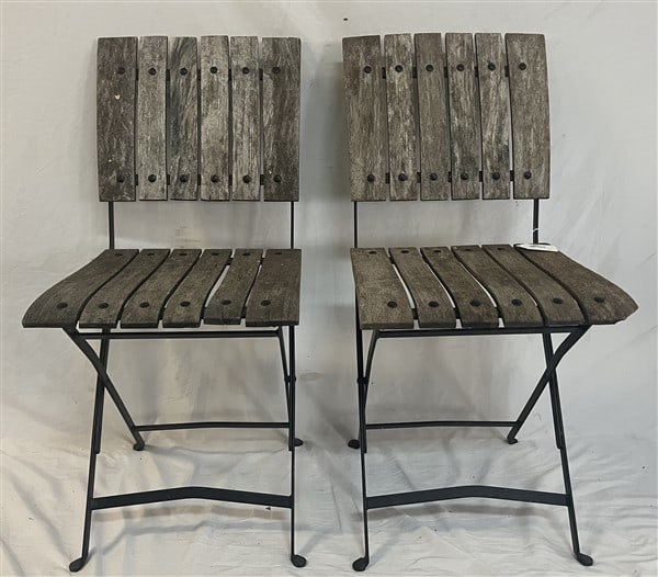 Pr Folding Teak and Iron Chairs (1 of 2)