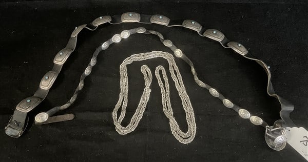 2 Sterling and Leather Belts, 72" Metal Strand: 2 Sterling and Leather Belts, 72" Metal Strand