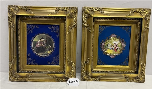 Gilt Framed Hand Painted Porcelain Plaques 15" x 18" (1 of 3)