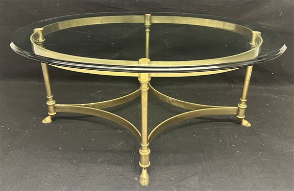 Oval Glass Top Coffee Table with Brass Base Top - 35" x 26" x 15"h (1 of 2)