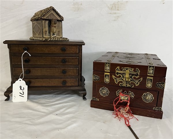 2 Jewelry Boxes and Leather "Doghouse" Inkwell: 2 Jewelry Boxes and Leather "Doghouse" Inkwell