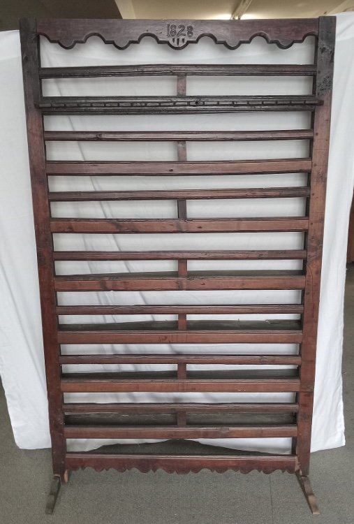 19th cent Cent. Walnut French Plate Rack, dated 1828 (1 of 1)