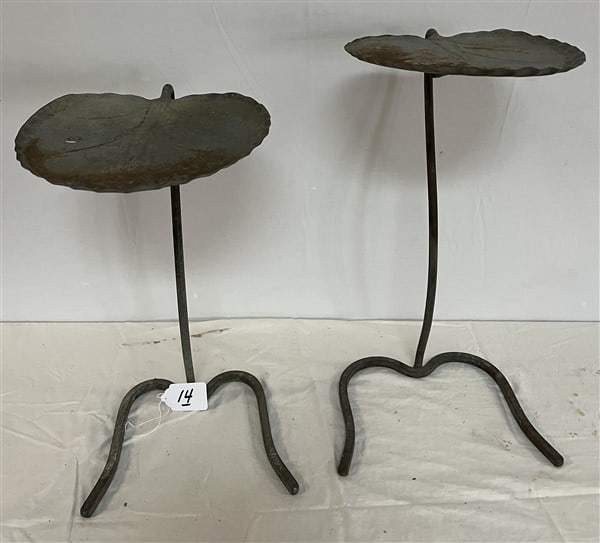 2 Vintage "Lily Pad" Metal Tables 20" and 22"h (1 of 3)