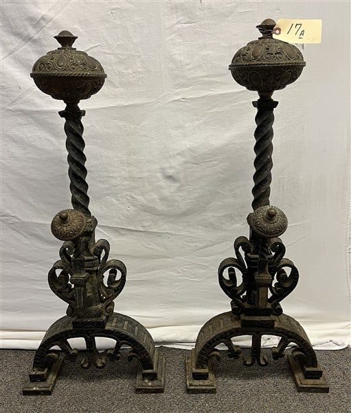 Massive 19th Cent. 37" Forged Irons and Custom Made Screen (1 of 3)