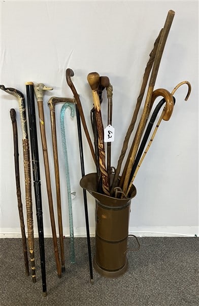 Copper Umbrella Stand with 15+ Walking Sticks 62"h (1 of 3)