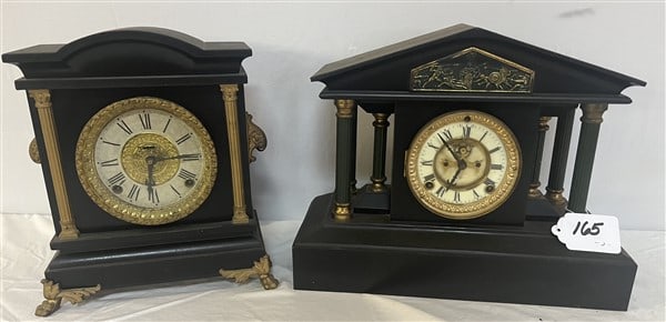 2 Black Mantle Clocks - Ingraham and Ansonia (1 of 3)