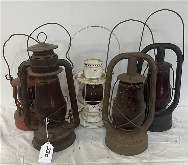 5 Lanterns with Ruby Glass Chimneys: 5 Lanterns with Ruby Glass Chimneys