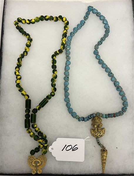 2 Mayan Princess Necklaces Skull Beads and Gold: 2 Mayan Princess Necklaces Skull Beads and Gold