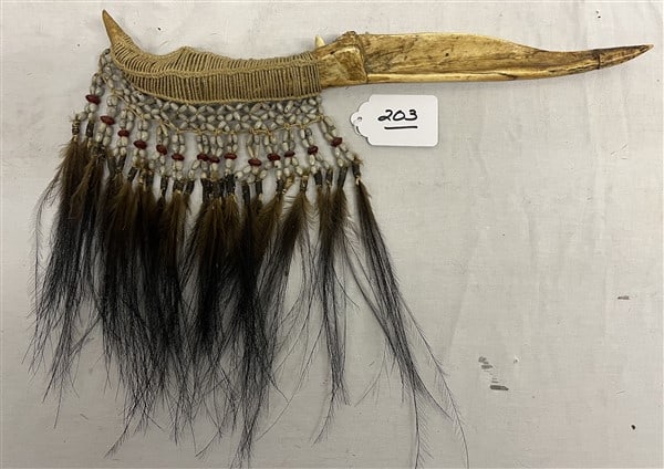 Woven and Bead Encrusted Bone Knife: Woven and Bead Encrusted Bone Knife