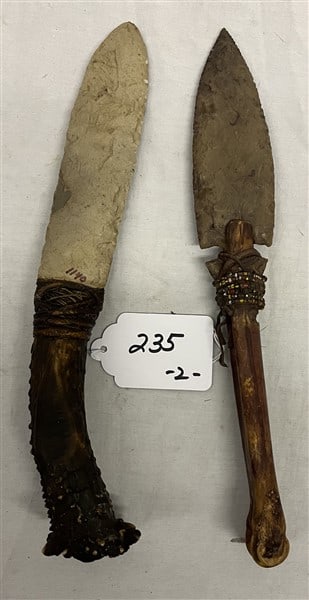 Pre Columbian Flint Knife and Handled Spear: Pre Columbian Flint Knife and Handled Spear