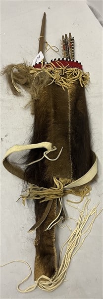 Buffalo Hide Quiver with Bow and Arrows: Buffalo Hide Quiver with Bow and Arrows