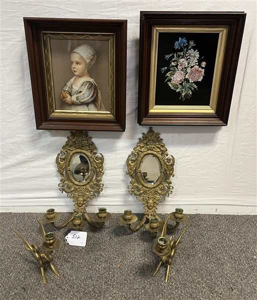 Pr of Sconces and 2 Brass Griffins: Pr of Sconces and 2 Brass Griffins