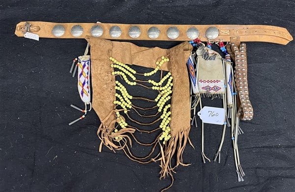 Kiowa Beaded Leather Belt and Breast Plate: Kiowa Beaded Leather Belt and Breast Plate - 32"L