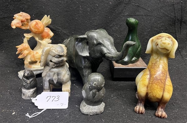 7 Carved Animals in Soapstone, Pottery and Marble: 7 Carved Animals in Soapstone, Pottery and Marble