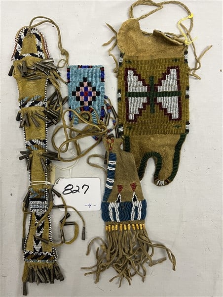 Apache Knife Sheath and 3 Beaded Purses: Apache Knife Sheath and 3 Beaded Purses