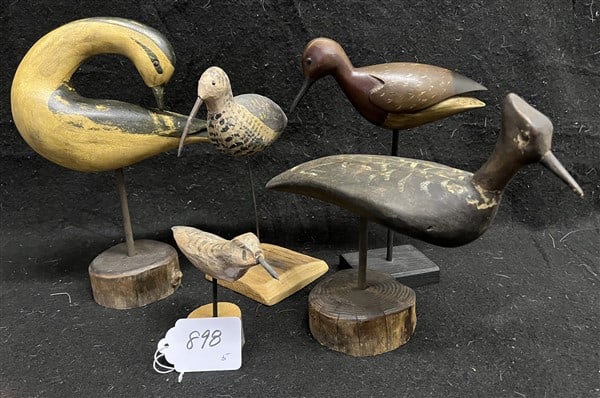 5 Carved Shorebirds, Bill Truito and Mike Mosher: 5 Carved Shorebirds, Bill Truito and Mike Mosher