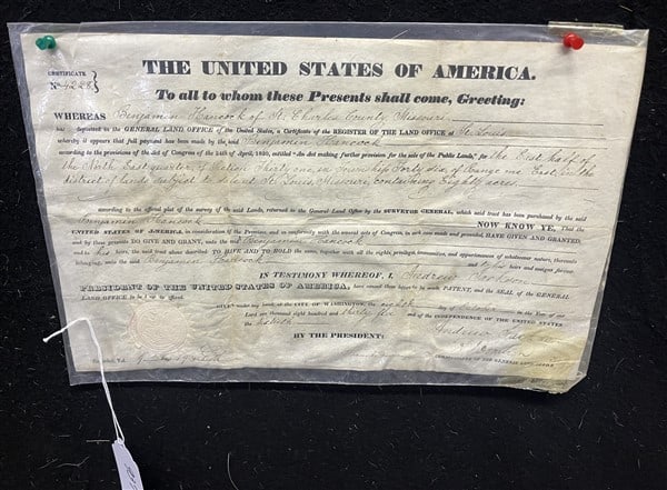 Missouri Land Grant, Andrew Jackson: Missouri Land Grant, Andrew Jackson
