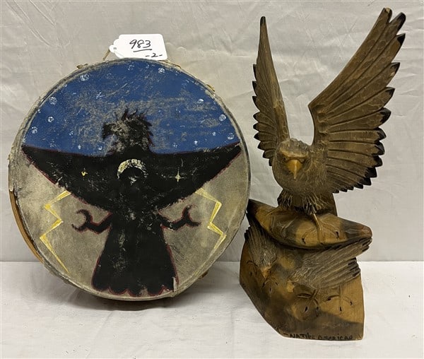 Carved Eagle and Indian Tom Tom: Carved Eagle and Indian Tom Tom