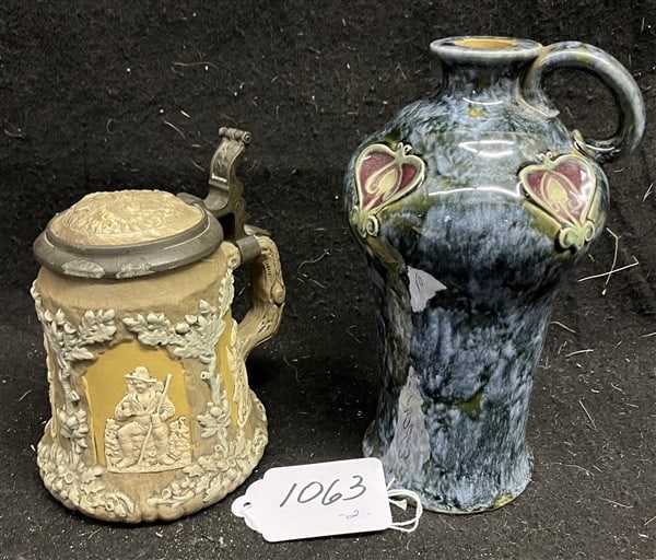 Mettlach Stein and Doulton Vase: Mettlach Stein and Doulton Vase