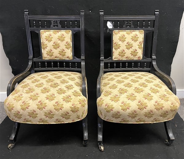 Pr Ebonized Boudoir Chairs: Pr Ebonized Boudoir Chairs