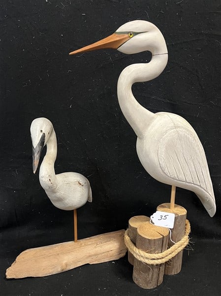 2 Carved Shorebirds, 1 signed Largest one 30" high (1 of 4)