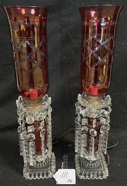 20" Crystal Lustres with Cranberry Shades: 20" Crystal Lustres with Cranberry Shades