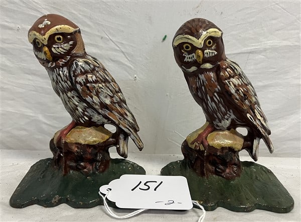 Pr of 6" Painted Iron Owl Bookends (1 of 1)