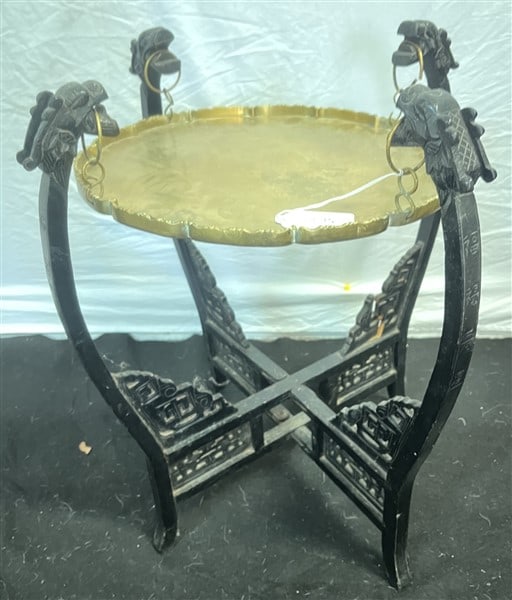 Carved Ebony and Brass Folding Table (1 of 3)